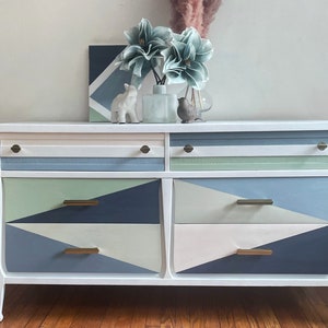 Vintage Dresser - MCM Bureau - Hand-Painted Chest of Drawers - Harlequin 6-Drawer Chest - Repurposed Furniture - Sustainably Chic Bureau