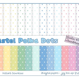 Carta digitale scrapbooking, pois, colori pastello, Super Pack 28 colori, 12''x12'', jpg 300 dpi