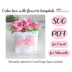 Scatola regalo, fiori di carta, festa della mamma, Svg file per Cricut e Silhouette, PDF per tagli manuali.