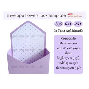 Envelop bloemendoos, kartonnen doos, fotohandleiding voor Cricut Design Space inbegrepen.