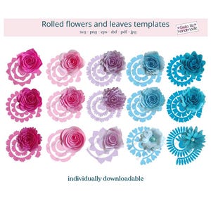 Fiori di carta, fiori arrotolati, fiori di feltro, fiori di stoffa, 15 modelli stampabili, svg, pdf, jpg 300 dpi