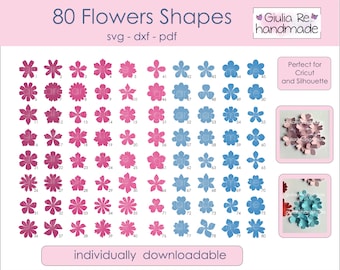 80 Fiori di carta stampabili SVG, DXF, PDF, formato A4 300 dpi, per cricut e silhouette