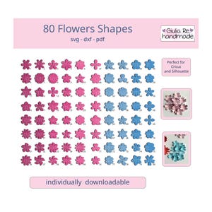 80 Fiori di carta stampabili SVG, DXF, PDF, formato A4 300 dpi, per cricut e silhouette