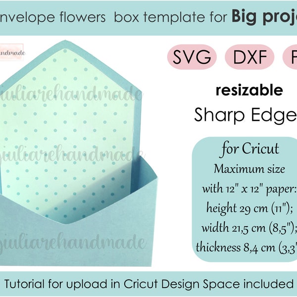 Envelope template, box svg template, Big size, svg files for cricut and silhouette, tutorial for upload in Design Space included