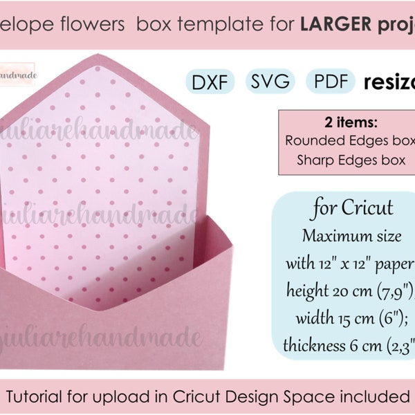 Boîte à fleurs enveloppe, boîte en carton, tutoriel photo Cricut Design Space inclus.