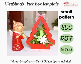 Christmas box svg template, svg files for cricut and silhouette, small size, tutorial for upload in Design Space included
