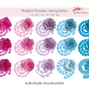 Flores de papel, flores de arte, flores de fieltro, flores de tela, 15 modelos imprimibles, svg, pdf, jpg 300 dpi