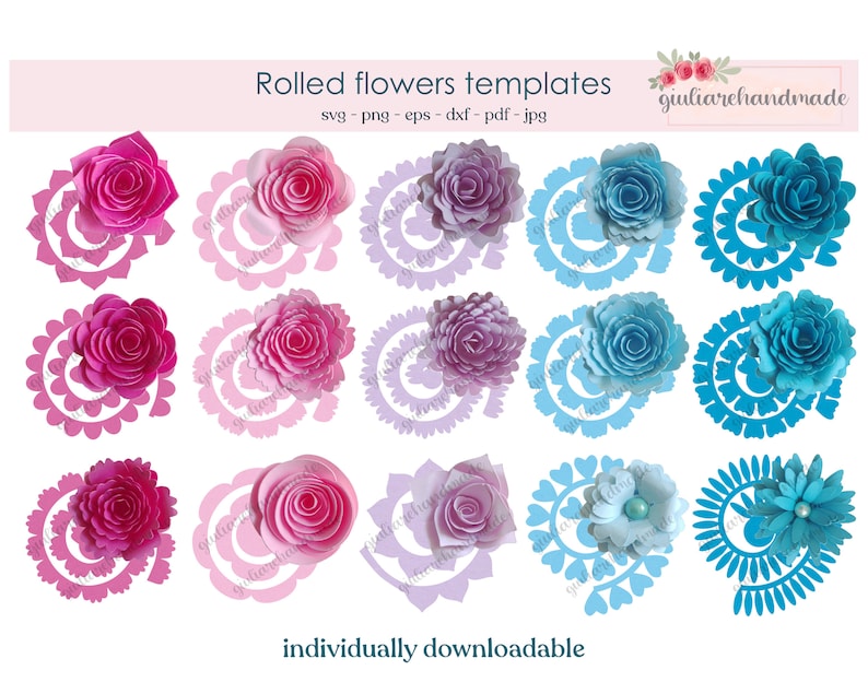 Rolled flower svg, paper flower svg, digital download, digital paper Svg, Pdf, Jpg 300 dpi  