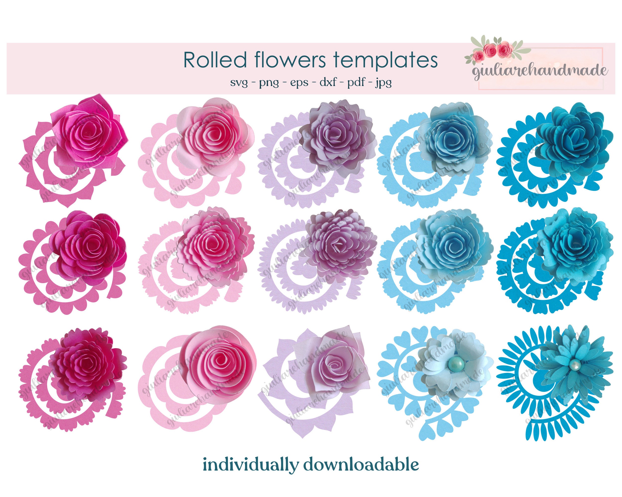 8 Panel Paper flower bouquet, Ramo Buchon SVG, Studio File