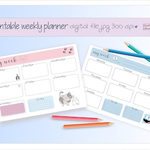 Planner settimanale stampabile, dolce gattino, dolce mostro, planner digitale formato A4 e A5 jpg 300 dpi