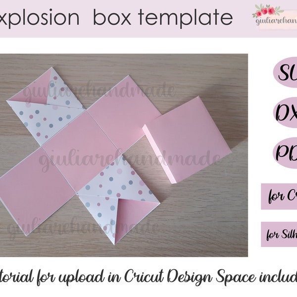 Explosionsbox, Blumenbox, Karton, Foto-Tutorial für Cricut Design Space enthalten.
