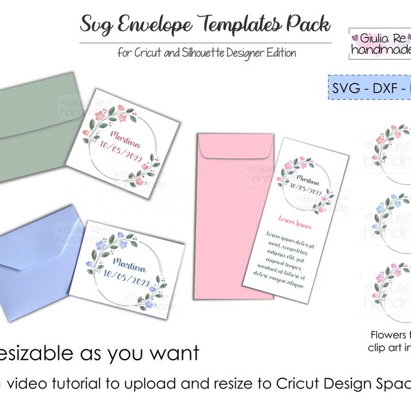 Envelope templates, Svg files for Cricut, envelope svg, video tutorial to upload to Cricut Design Space and resize included