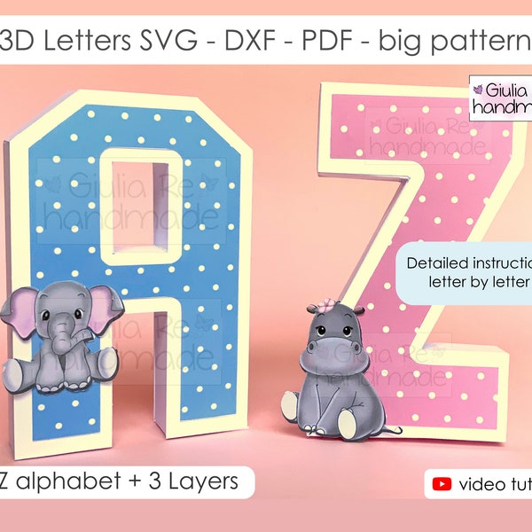 Lettere 3d svg, perfette per Cricut e Silhouette con video tutorial per caricare sul Design Space e come assemblare le lettere inclusi.