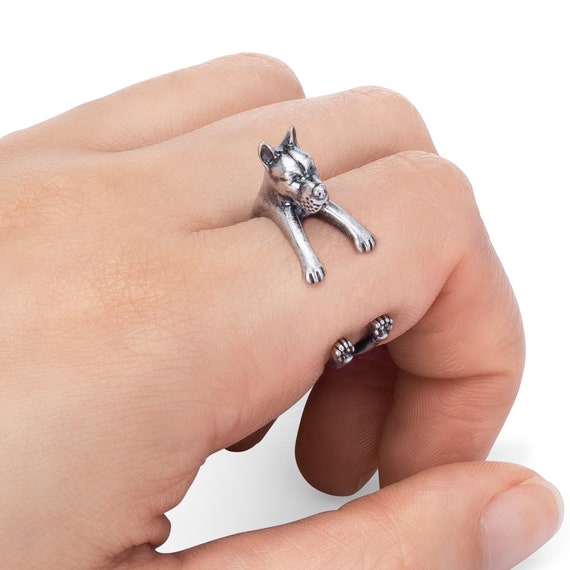 Dog Lover Great Dane Jewelry Handmade 925 Sterling Silver Dog Ring Animal Dog Wrap Ring Adjustable Ring For Women Xmas Gifts
