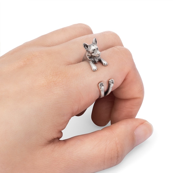 Black Silver Pet Jewelry Adjustable Wrap Dog Ring Corgi Ring 