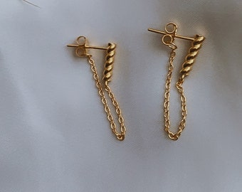Dangle threader earrings • Short chain earrings • Dangling strass earrings • Ear jacket gold earrings