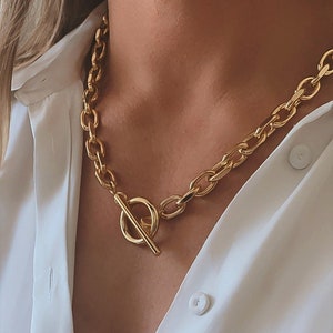 Thick Chain Necklace • Toggle Necklace • Gold Chain Choker • Link Chain Toggle Necklace • Gold Chunky Necklace