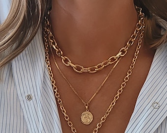 Set layers necklace • Chunky necklace • Ancient coin necklace • Twisted chain necklace