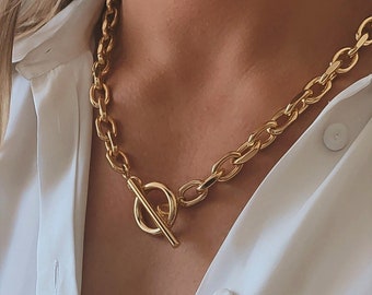 Thick Chain Necklace • Toggle Necklace • Gold Chain Choker • Link Chain Toggle Necklace • Gold Chunky Necklace