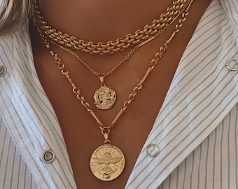 Set layers necklace • Chunky necklace • Ancient coin necklace • Twisted chain necklace