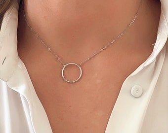 Silver Circle Necklace • Simple Dainty Gold Circle Choker • Karma Necklace • Delicate Circle Outline