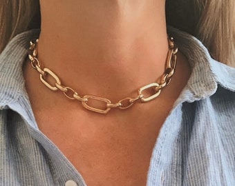 Gold Chain Choker • Thick Chain Necklace • Link Chain Necklace • Gold Chunky Necklace