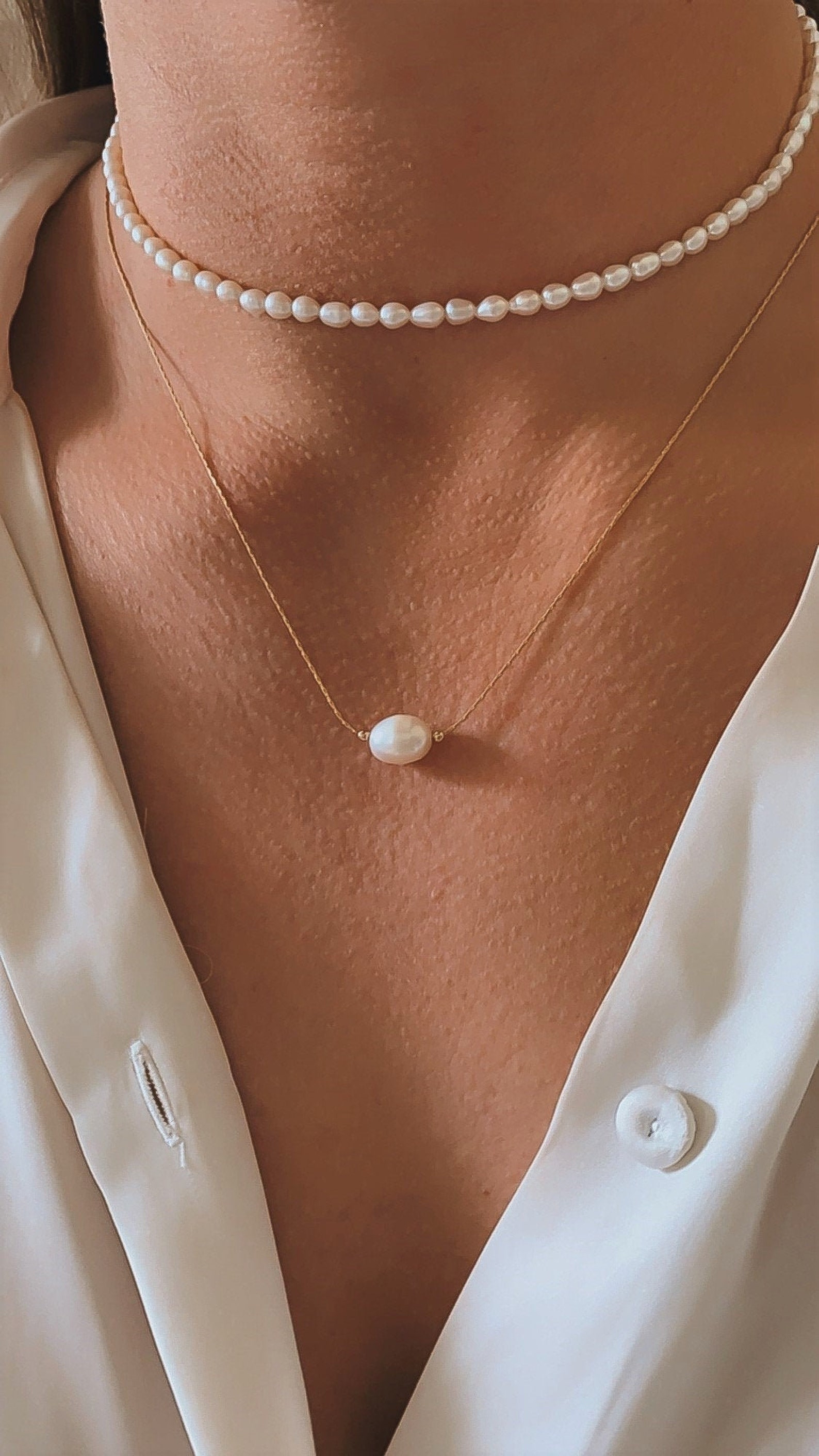 Floating Pearl Necklace 14k Goldfilled Single Pearl Etsy