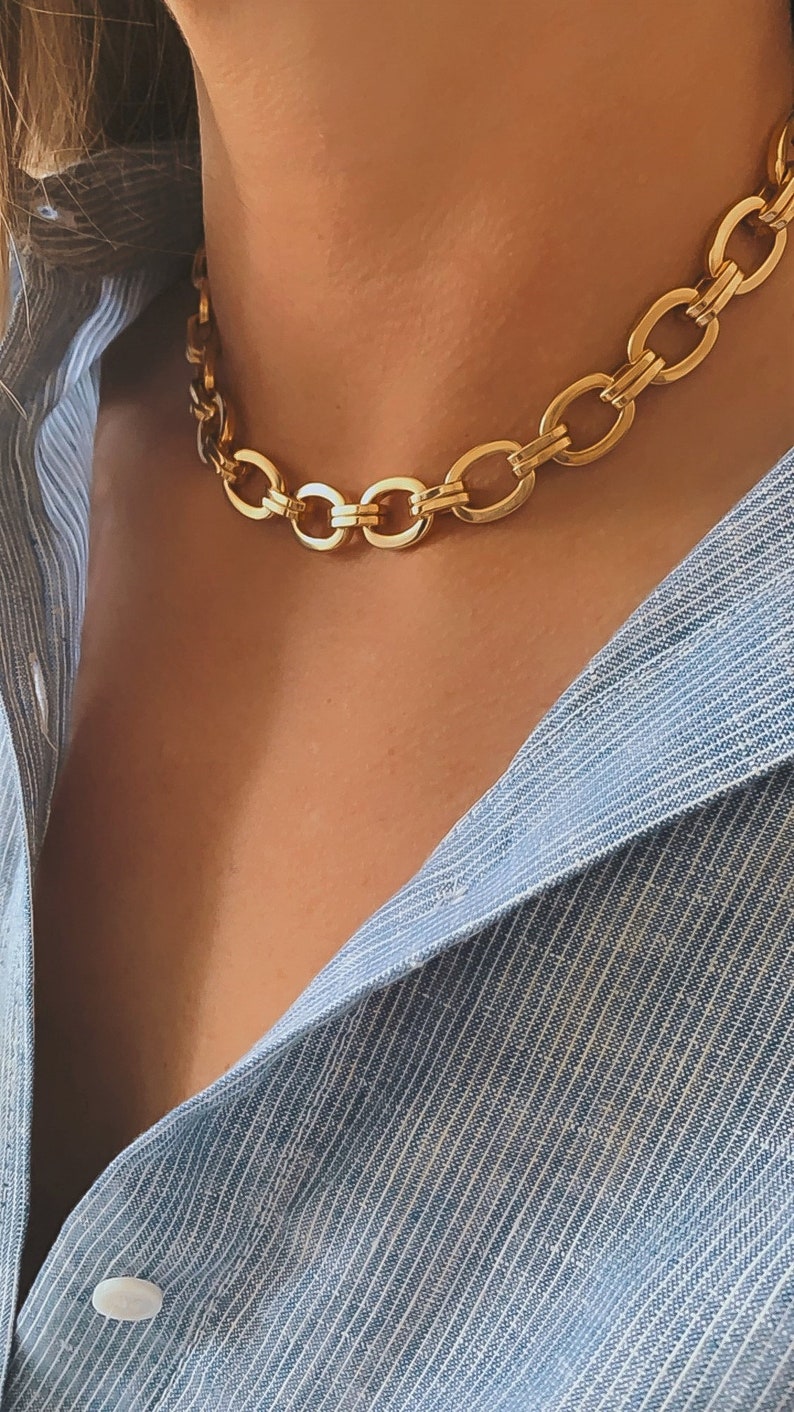 Large Link Chain choker Massive gold chain necklace Statement Necklace Chunky Gold link Chain Necklace image 1