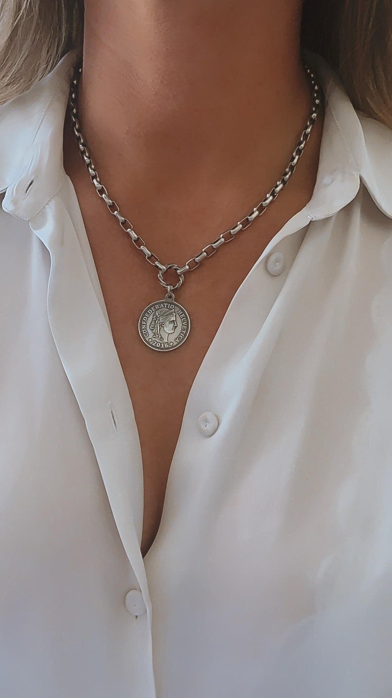 Silver Rome Coin Necklace Coin charm necklace Coin pendant Necklace image 1