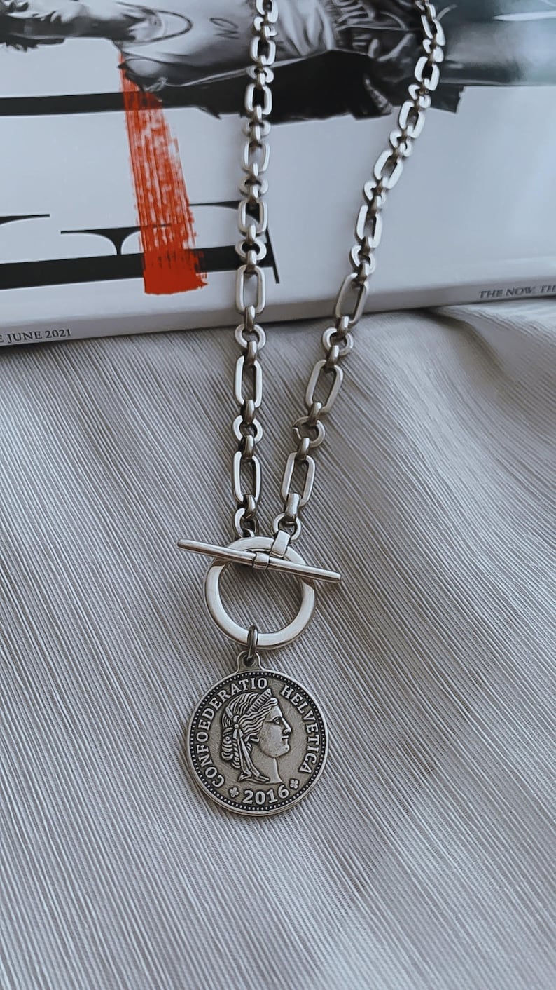 Statement Toggle Clasp Coin Necklace Silver Toggle Clasp - Etsy