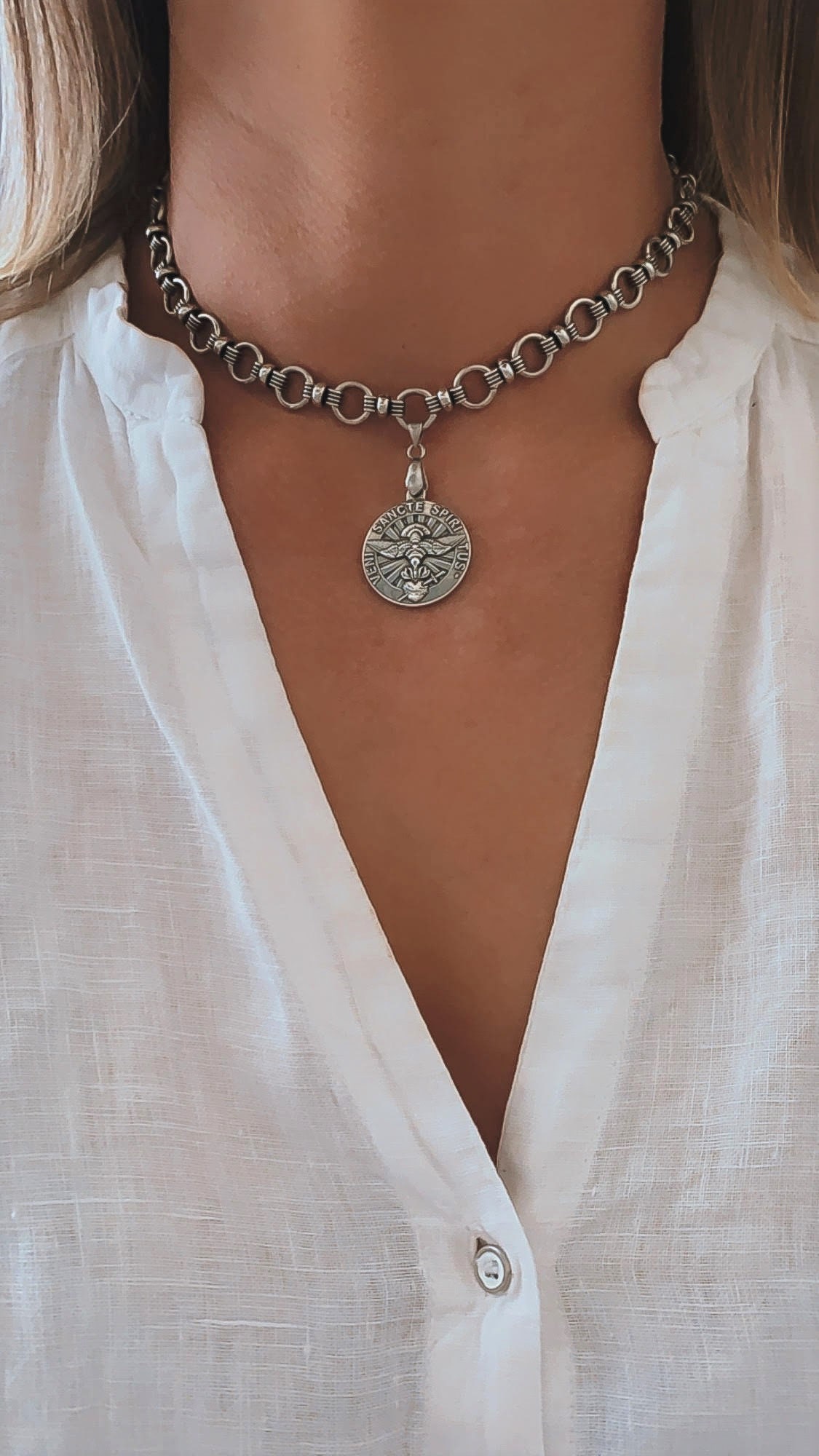 Silver coin choker necklace Clearance