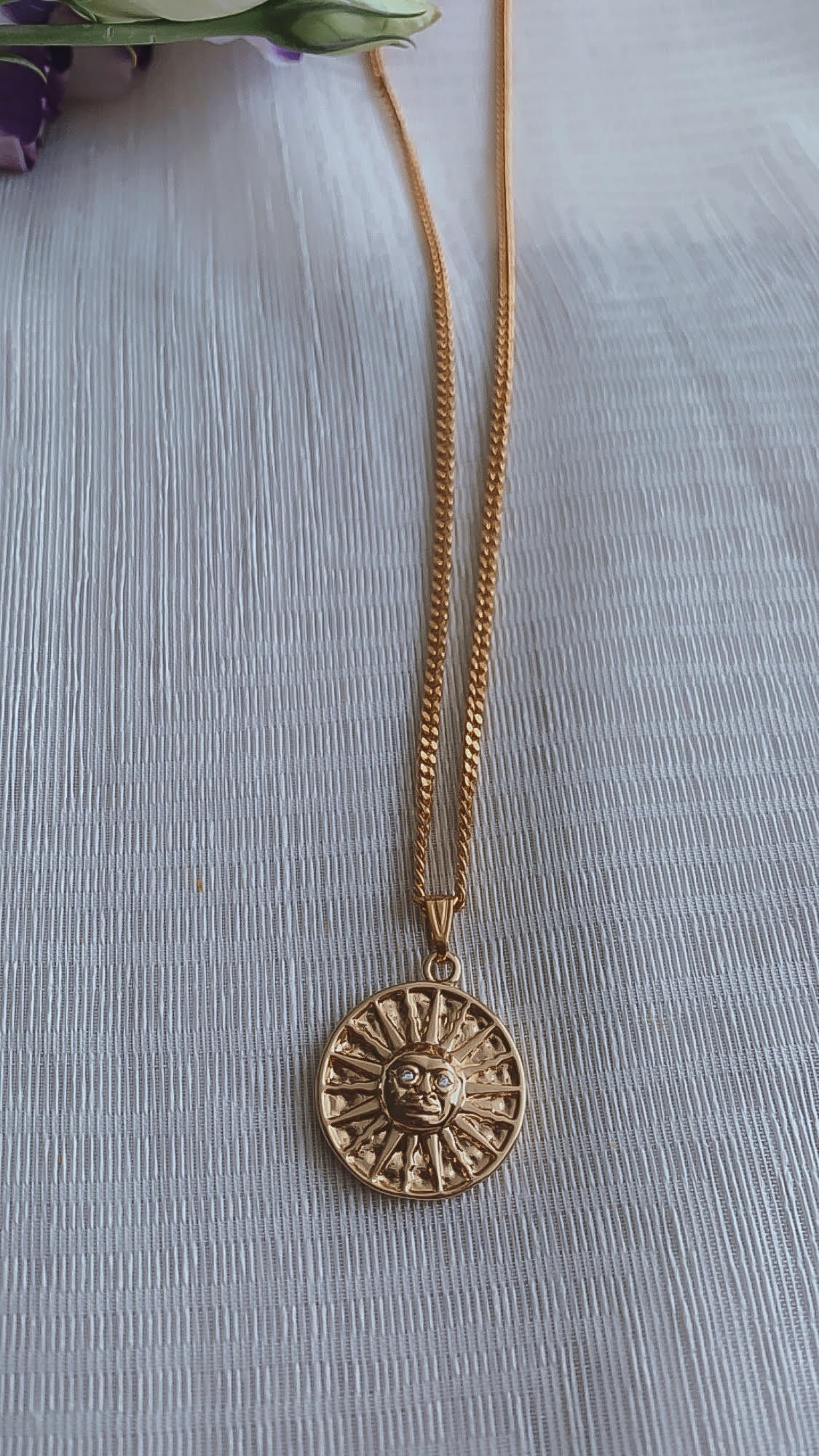 Gold Sun Coin Necklace Sun Medallion Gold Necklace Sun Pendant Necklace ...