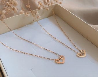 Hollow Heart Charm Necklace • 14K Gold/ Rose Gold Filled • Delicate Heart Charm Chain • Dainty Love Necklace • Minimalist simpe Necklace