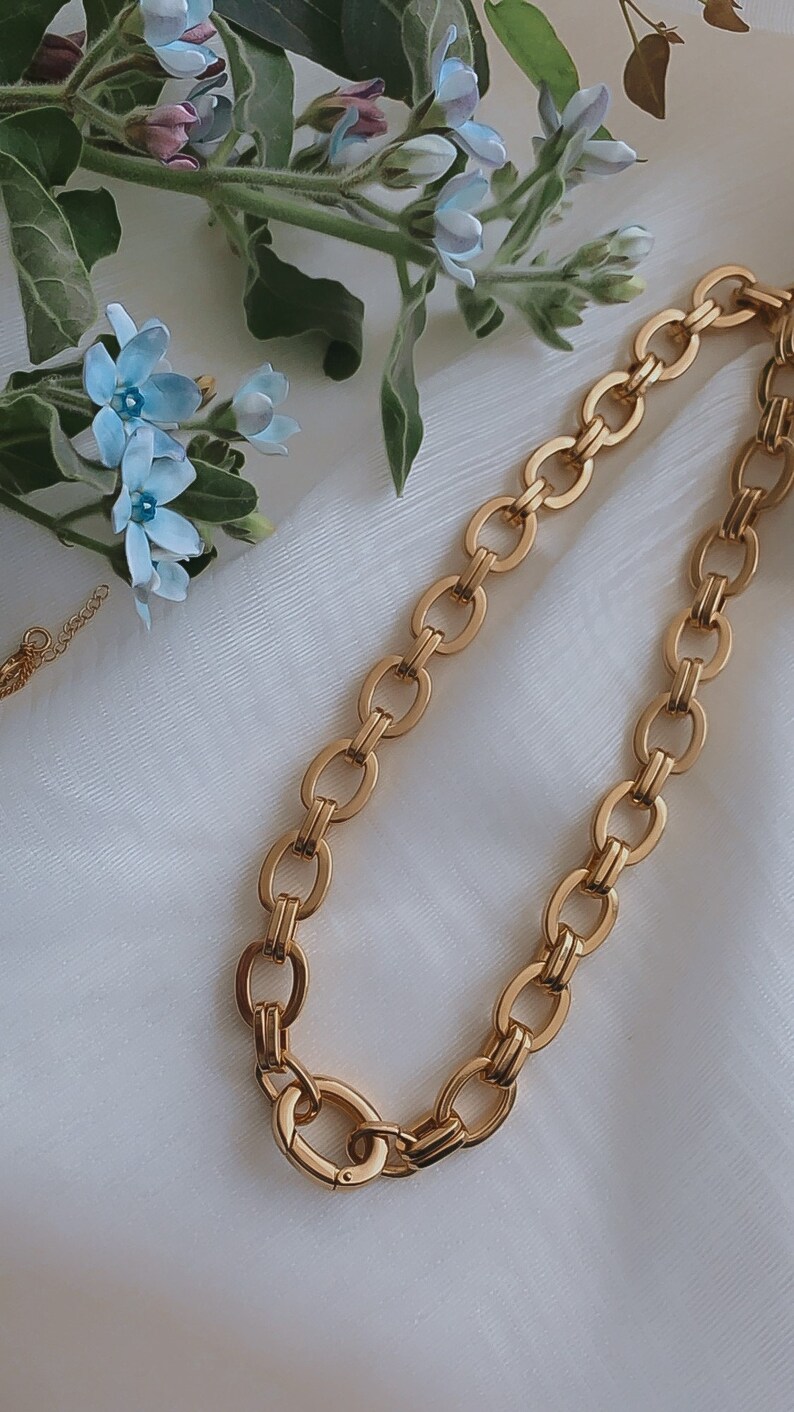 Large Link Chain choker Massive gold chain necklace Statement Necklace Chunky Gold link Chain Necklace image 3