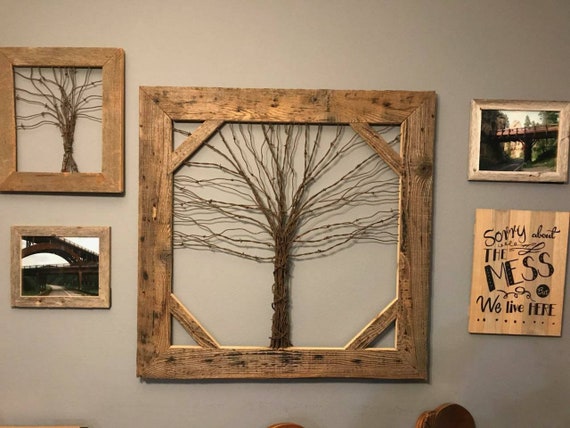 Hand Crafted Barb Wire Tree In Barn Wood Frame Can Make To Etsy