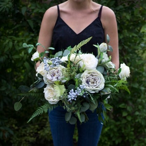 Wedding bouquet, wedding flowers, boho bouquet, bridal bouquet, ivory, eucalyptus, berries, ferns, eucalyptus