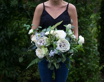 Wedding bouquet, wedding flowers, boho bouquet, bridal bouquet, ivory, eucalyptus, berries, ferns, eucalyptus