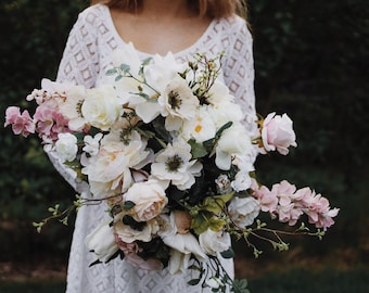 boho bouquet, bridal bouquet, anemone bouquet, Wedding bouquet, wedding flowers, blush pink, eucalyptus,