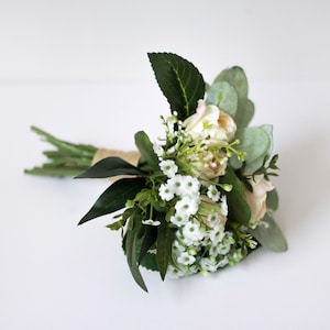 Wedding bouquet, wedding flowers, boho bouquet, flower girl bouquet, greenery, lambs ear, babys breath, blush roses