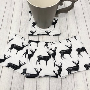 Deer Quilted Flannel Fabric Drink Coasters / Hunting Lodge Style / Mug Rugs / Coaster Set of 4 / Gifts for Guys / Man Cave Gifts Decor