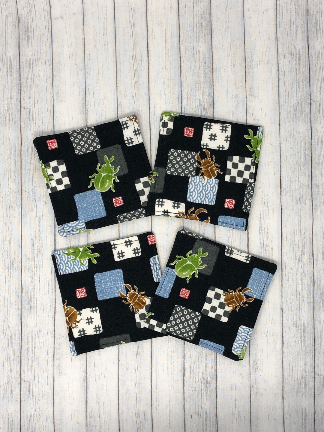 Japanese Fabric Drink Coasters Set of 4 / Japanese Asian Decor / Kimono