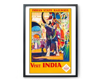 Indian State Railways Visit India Vintage Railroad Travel Advertisement Poster