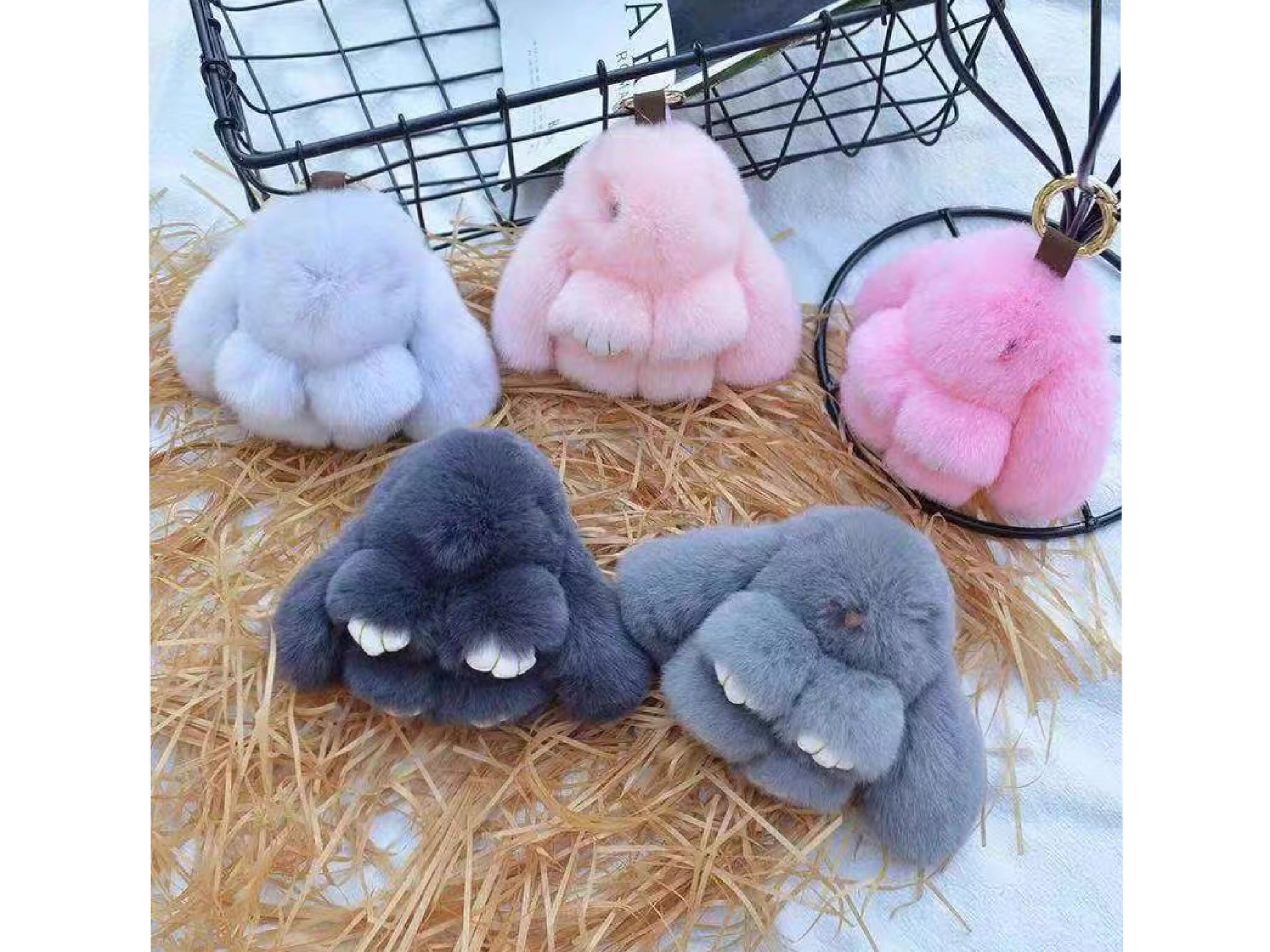 Bunny Keychains Fluffy Pom Pom Bunny Dolls Key Ring Fashion Handbag C…