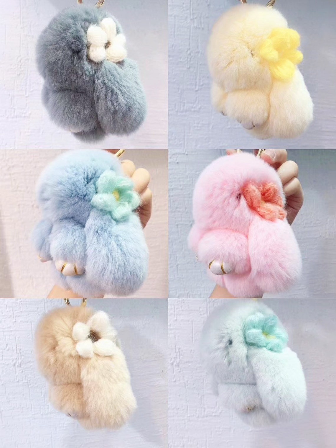 Bunny Keychains Fluffy Pom Pom Bunny Dolls Key Ring Fashion Etsy