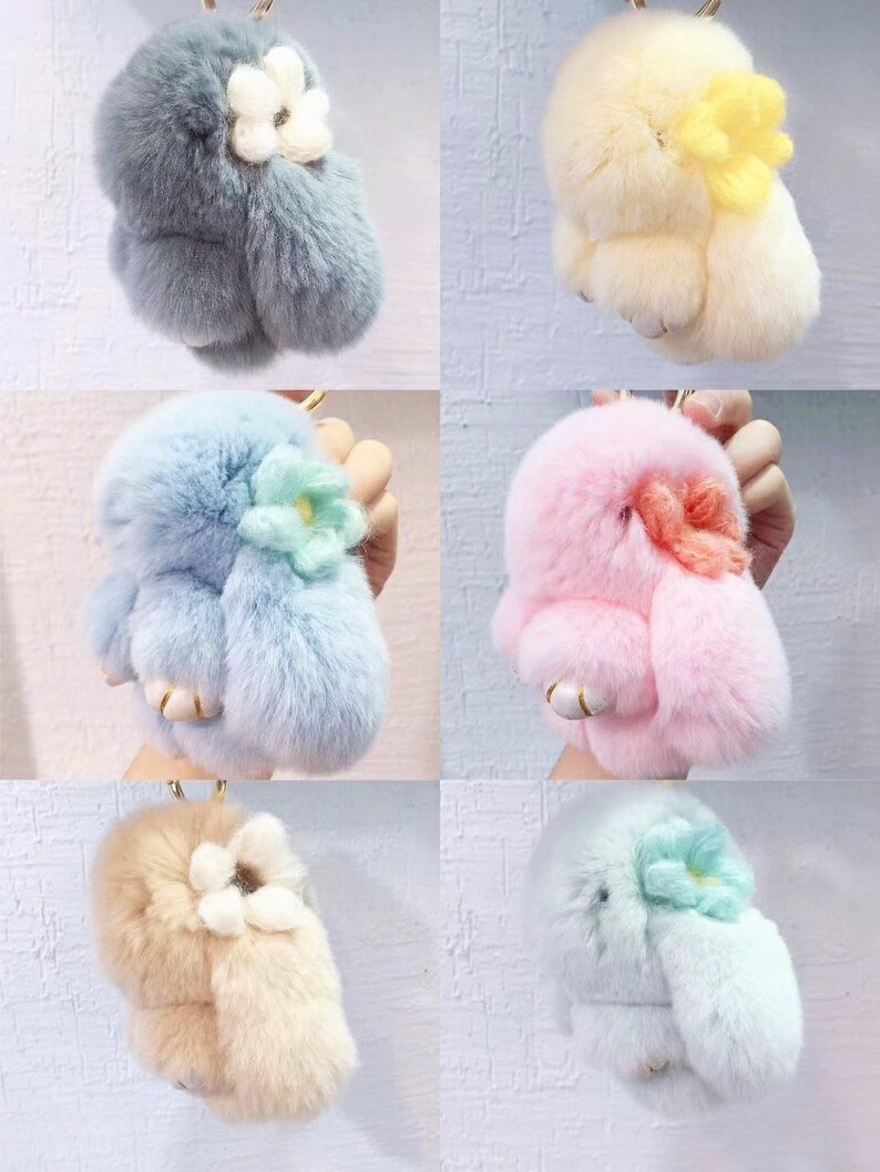Bunny Keychains Fluffy Pom Pom Bunny Dolls Key Ring Fashion Etsy