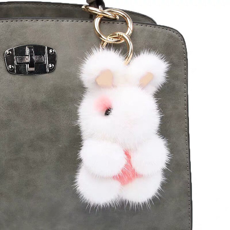 White Bunny Keychains Fluffy Pom Pom Bunny Dolls Key Ring Etsy UK