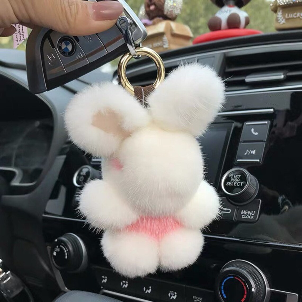 White Bunny Keychains Fluffy Pom Pom Bunny Dolls Key Ring Etsy
