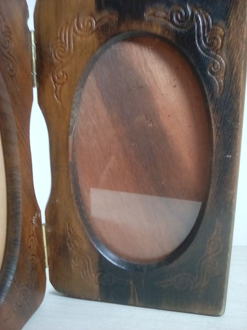 vintage wooden double bifold photo frame