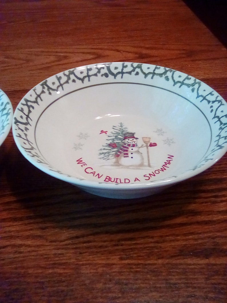 We can build a snowman stone ware set of 2 large bowls