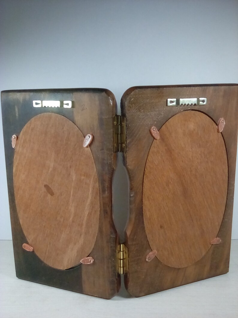 vintage wooden double bifold photo frame